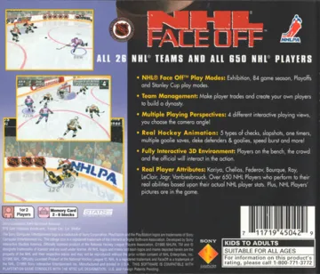 NHL Face Off (US) box cover back